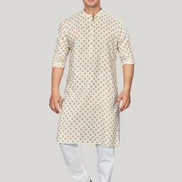 Authentics Geometric Printed Mandarin Collar Straight Linen Kurta-picture-43