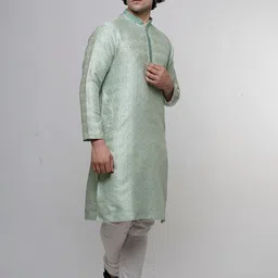 MAAHI FABS Ethnic Motif Woven Design Mandarin Collar Thread Work Straight Kurta-image-22