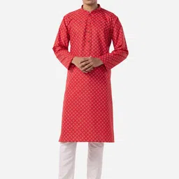 THE KURTA COMPANY Geometric Printed Mandarin Collar Straight Kurta-image-91