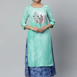 AURELIA Women Green Floral Woven Design Kurta-picture-23