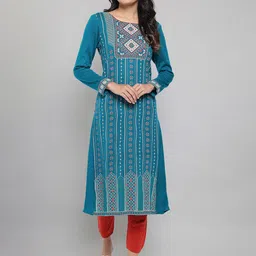 AURELIA Women Teal Printed Kurta-image-99