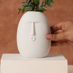 Bonhomie White Abstract Face Ceramic Vase-image-29