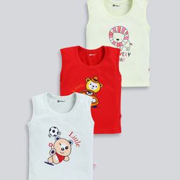 MooNKids Infant Kids Pack Of 3 Printed Cotton Basic Vests-29