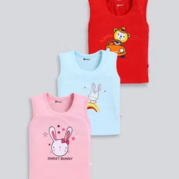MooNKids Infants Pack Of 3 Graphic Printed Cotton Basic Vests-image-82
