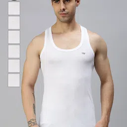 Lux Cozi Men White Pack Of 7 Solid Pure Cotton Basic Vests-image-46