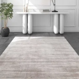 Beige Solid Viscose 3 ft X 5 ft Flat Weaves Carpet by Jaipur Rugs-picture-2