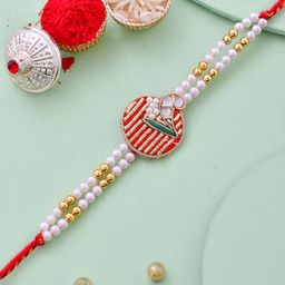 House of Pataudi Kundan-Studded & Pearl Beaded Rakhi With Roli Rice & Greeting Card-image-65