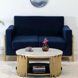 casacraft from pepperfry Artis Metal Round Coffee Table In Golden Base With Porcelain Top-picture-49