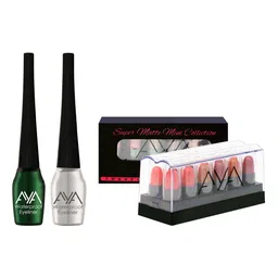 AYA Set of 2 Waterproof Eyeliner & Set of 12 Mini Super Matte Lipstick - Silver & Green-20