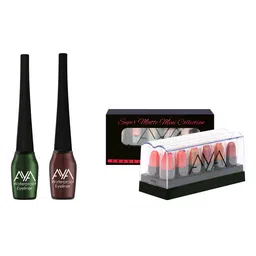 AYA Set of 2 Waterproof Liquid Eyeliner & Set of 12 Super Matte Mini Lipstick-50
