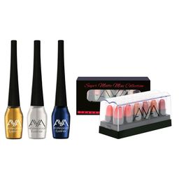 AYA Set of 3 Waterproof Liquid Eyeliner & Set of 12 Mini Super Matte Lipstick-16
