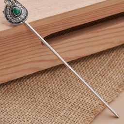 TEEJH Women Sharmishtha Silver Green Hair Pin-picture-24