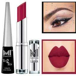 MI FASHION Set of Ten2Ten Liquid Eyeliner - 01 & Creme Matte Lipstick - Red 11-image-99