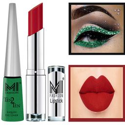 MI FASHION Set of Ten2Ten Liquid Eyeliner - 04 & Creme Matte Lipstick - Red 10-20