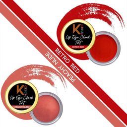 KINDED Set of 2 Creamy Matte Lip Eye Cheek Tints 8 g Each- Retro Red - Peachy Nude-22