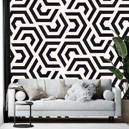 Wallpics Black & White Geometric Printed Self Adhesive Wall Sticker-23