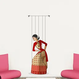 rawpockets Red & Beige Bihu Puppet Dance Vinyl Wall Sticker-17