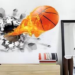 Univocean White & Orange Fire Basketball Self Adhesive 3D Wallpaper-26