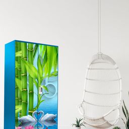 WallDaddy Green & Blue Floral Printed Wardrobe Sticker-image-84