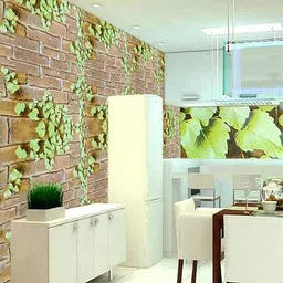 Univocean Green & Brown Brick Leaf 3D Pattern Self Adhesive Peel & Stick Wallpaper-57