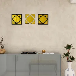 VAH Kya Bat Hai !! Black & Yellow 3Pcs Textured 3D Acrylic Wall Sticker-image-19