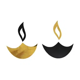 VAH Kya Bat Hai !! Black & Beige 12 Pcs Diya Shape Self-Adhesive 3D-Mirror Wall Stickers-51