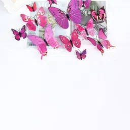 Jaamso Royals Pink & Purple 12 Pieces 3D Butterefly Self Adhesive Living Room Wall Sticker-36