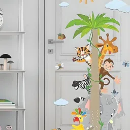Jaamso Royals Green Coconut Tree With Jungle Animal Self Adhesive Wall Sticker-image-27