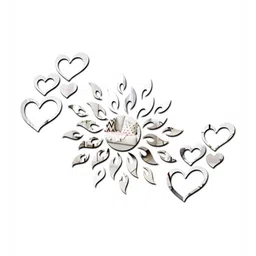 Wall1ders Silver Toned 33 Pieces Acrylic Sun With Heart Shape Mirror Wall Stickers-image-87