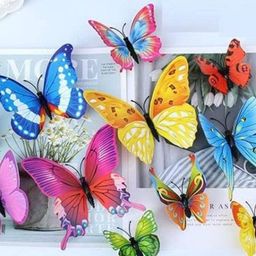 Jaamso Royals Pink & Blue 12 Pieces 3D Magnet Butterefly Self Adhesive Wall Sticker-10