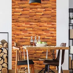 Univocean Orange 3D Modern Wooden Brick Pattern Self Adhesive Wallpaper-image-1