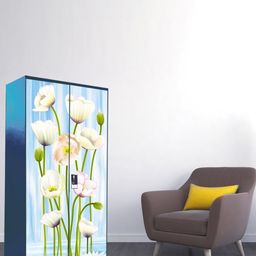 WallDaddy Blue & White Floral Printed Almirah Wardrobe Sticker-image-100