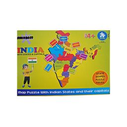 MUREN Kids Interlocking Puzzle India Map With Capital Flags & Stickers-40