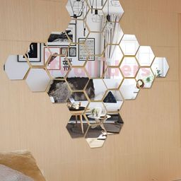 Wall1ders Silver-Toned 30 Hexagon 3D Mirror Wall Stickers-53