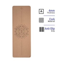 Yoga Mat, 4 mm thick, 185 x 65 cm, Lightweight, Cork - Mandala, Dynamic-image-73