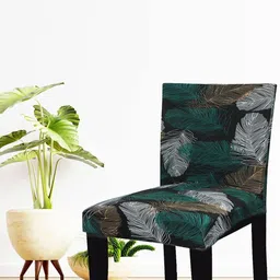 Dakshya Industries Black & Green 6 Pieces Printed Elastic Chair Covers-2