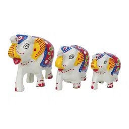 eCraftIndia Red & White Set Of 3 Textured Elephant Showpieces image 3