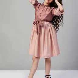 Stylo Bug Girls Shirt Collar Silk Fit & Flare Dress-image-67