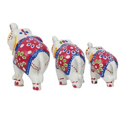 eCraftIndia Red & White Set Of 3 Textured Elephant Showpieces image 5