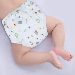 Baby Moo White & Blue Printed Waterproof Reusable Cloth Training Diaper Panty-77