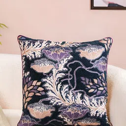 Nestasia Navy Blue & White Floral Cotton Square Cushion Cover-image-36