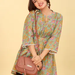 CHANSI Floral Printed Mandarin Collar Kurti-picture-15