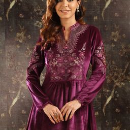 Lakshita Floral Embroidered Velvet Kurti-image-25