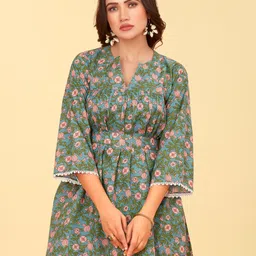 CHANSI Floral Printed Mandarin Collar Kurti-17