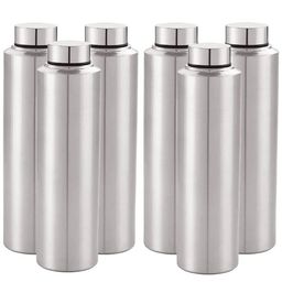 Kuber Industries Silver-Toned Set of 6 Stainless Steel Solid Water Bottle-17