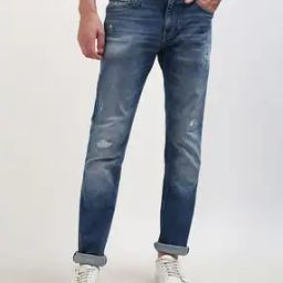 Men Distressed Lightly Washed Relaxed Fit Jeans-image-9