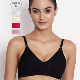 ABELINO Pack Of 5 Solid Non Padded Non Wired T Shirt Bra-image-77