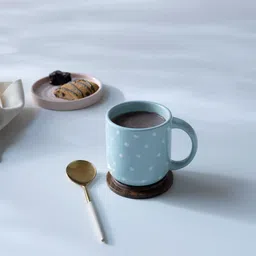 ellementry Blue Polka Dots Printed Ceramic Mug With Lid-38