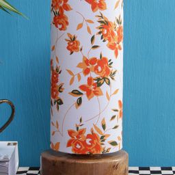 Devansh White & Orange Printed Traditional Column Table Lamp with Shade-22