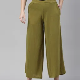 Souchii Women Olive Green Knitted Ethnic Palazzos-picture-53